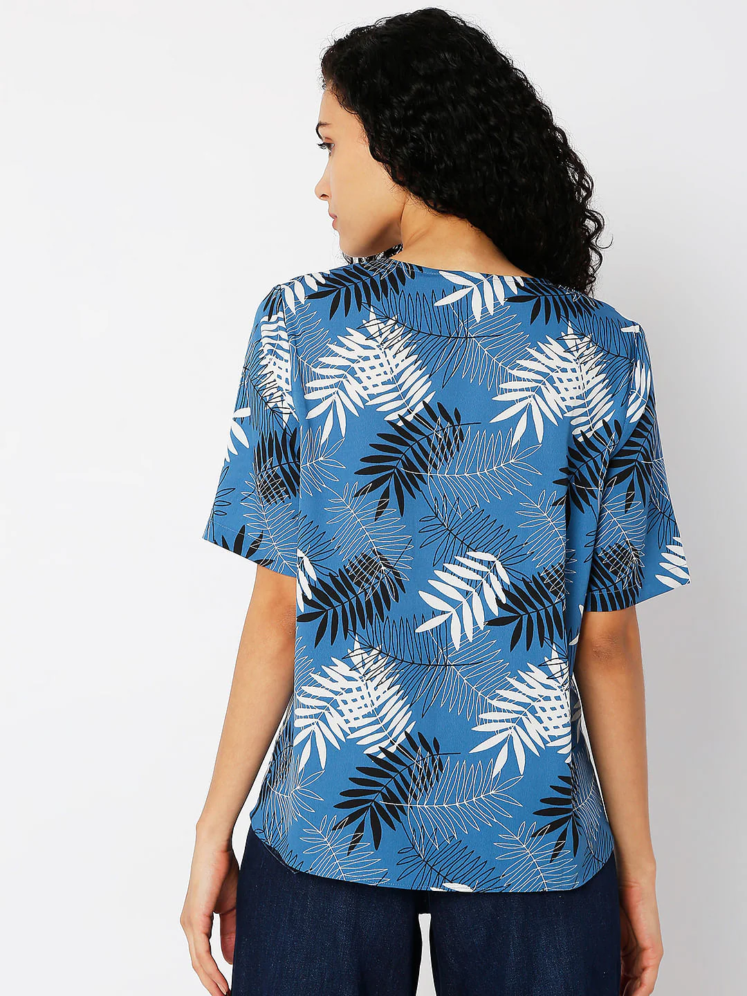 Blue Tropical Print Top - Image 3