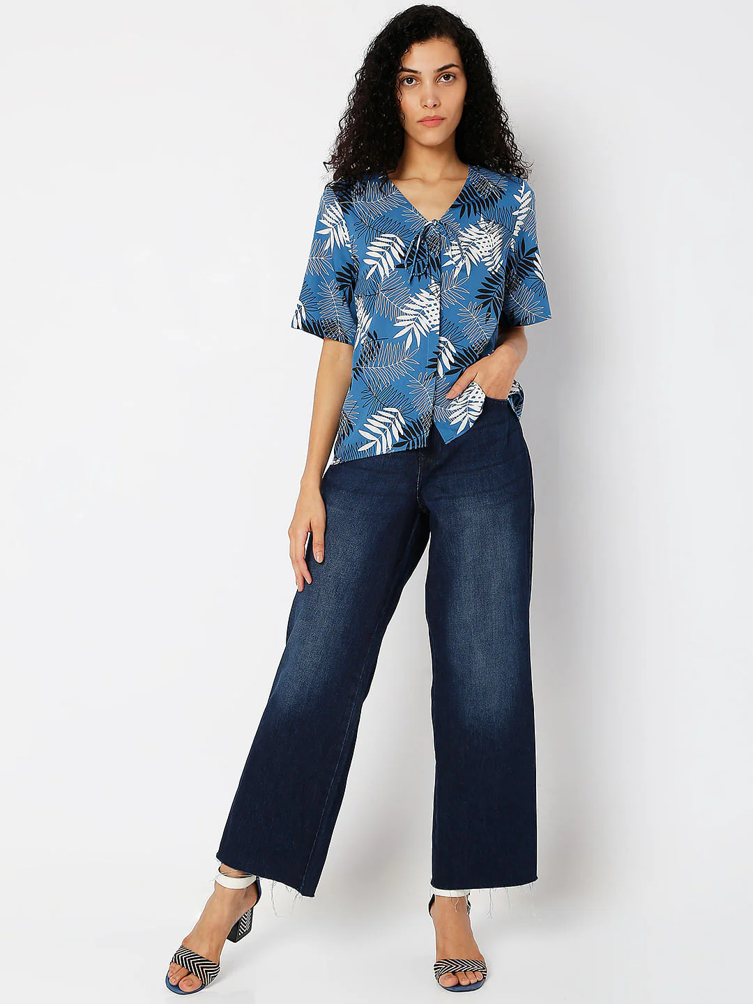 Blue Tropical Print Top - Image 4