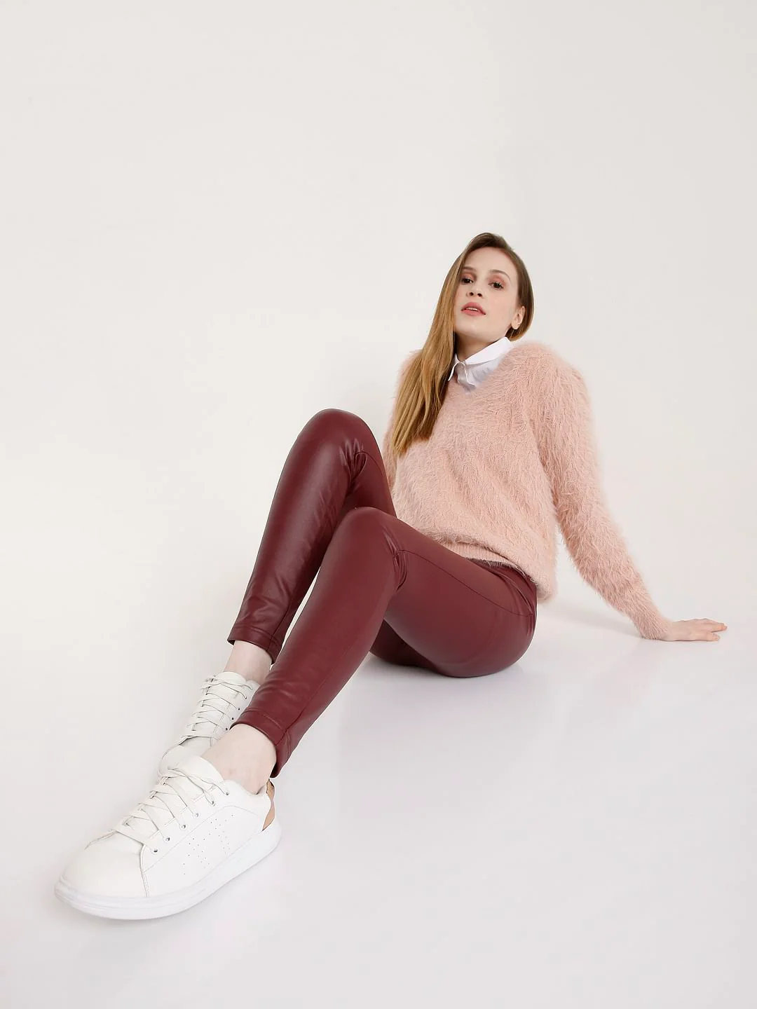 Maroon Faux Leather Leggings