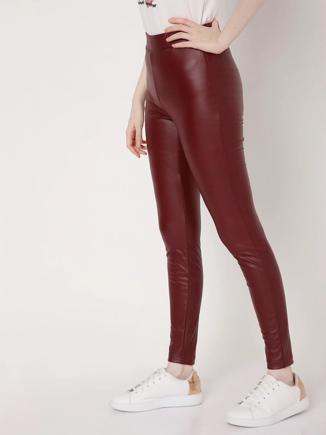 Maroon Faux Leather Leggings - Image 3