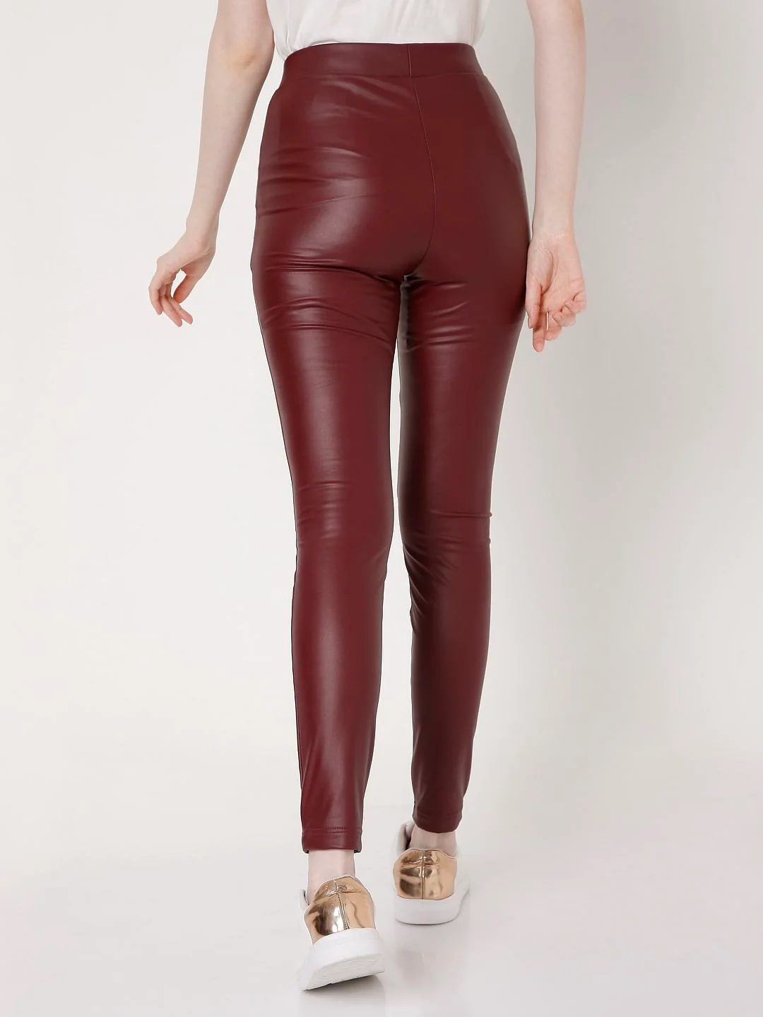 Maroon Faux Leather Leggings - Image 4