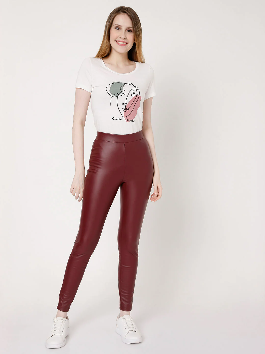 Maroon Faux Leather Leggings - Image 6