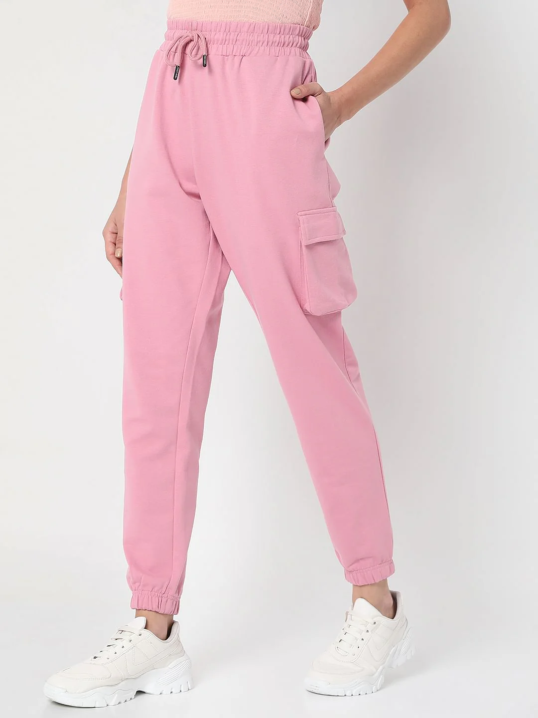 Pink High Rise Cargo Co-Ord Set Joggers - Image 3