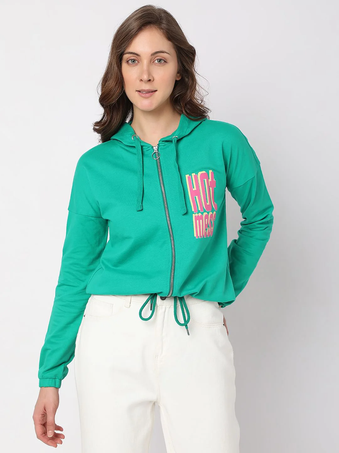 Green Zip-Up Hooded Sweatshirt - Image 2