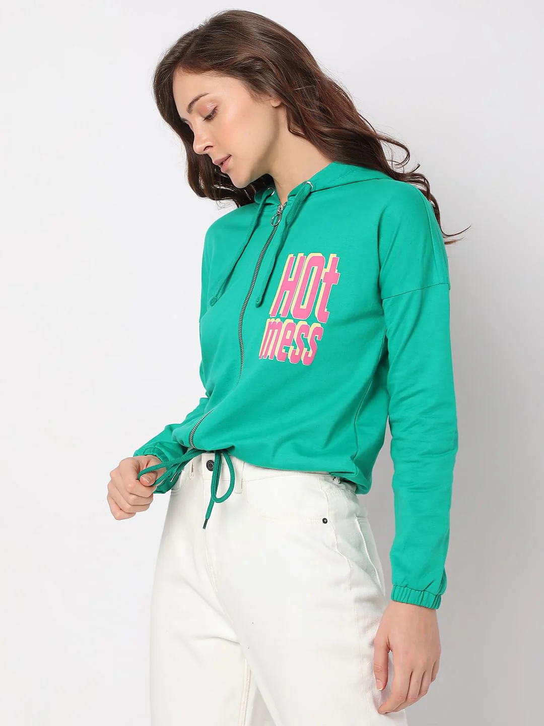 Green Zip-Up Hooded Sweatshirt - Image 3