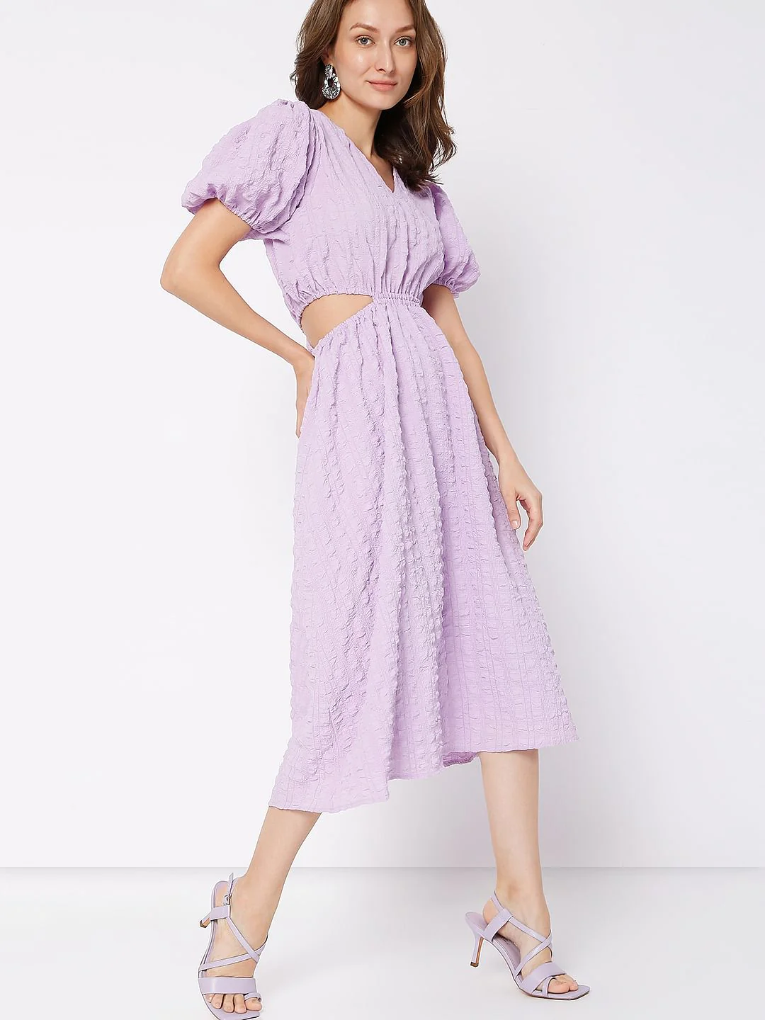 Lilac Textured Midi Dress