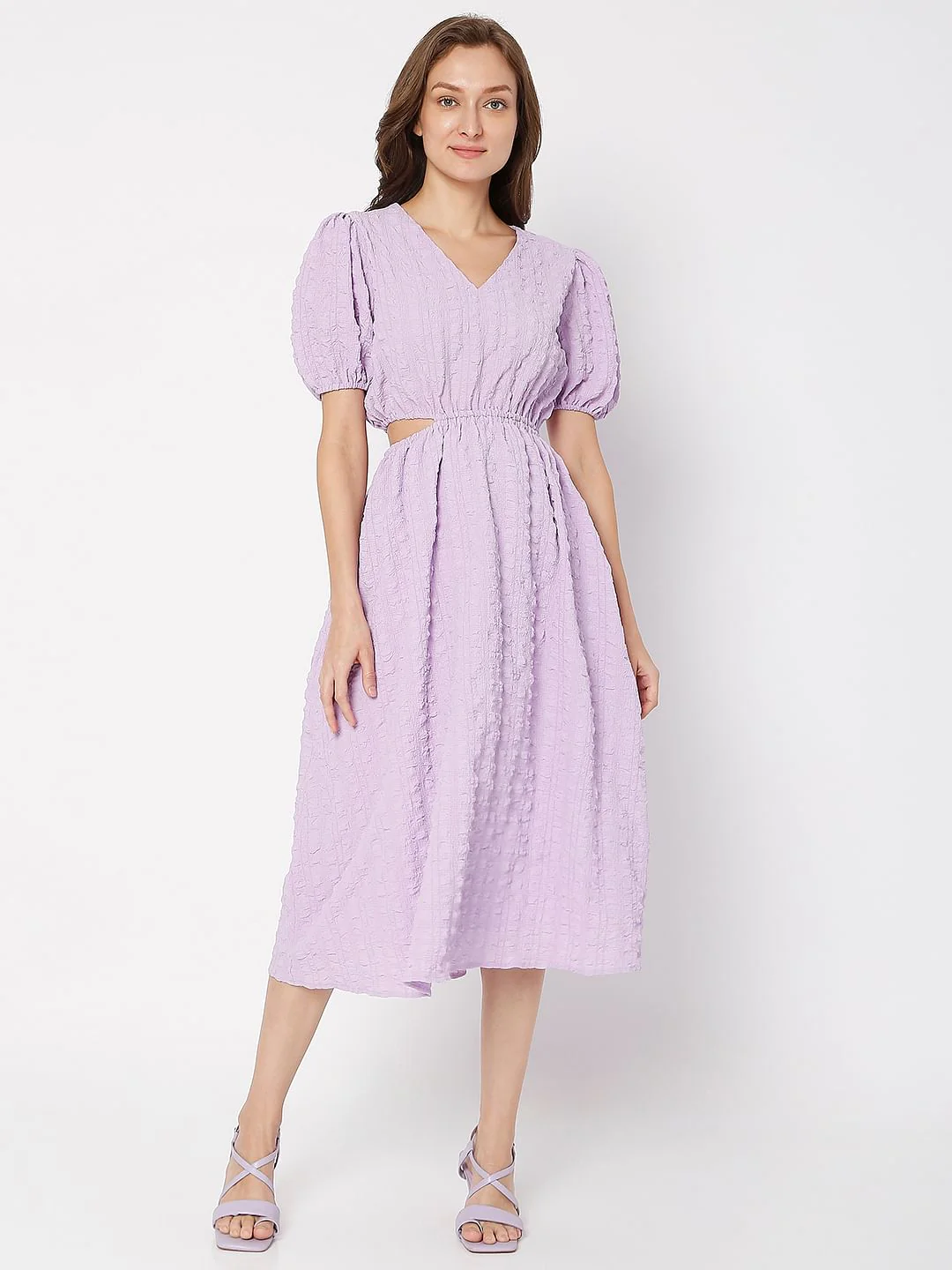 Lilac Textured Midi Dress - Image 2