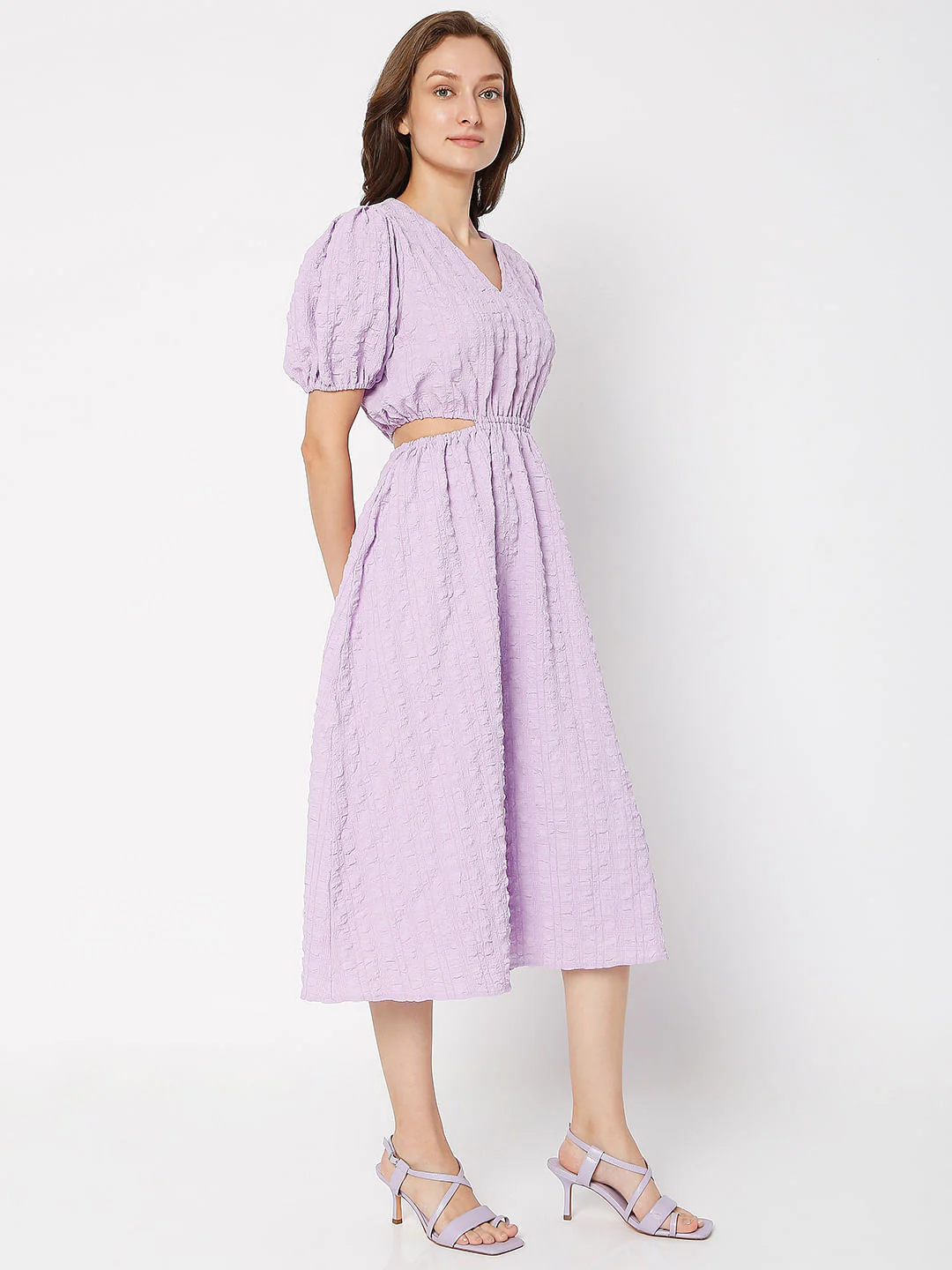Lilac Textured Midi Dress - Image 3