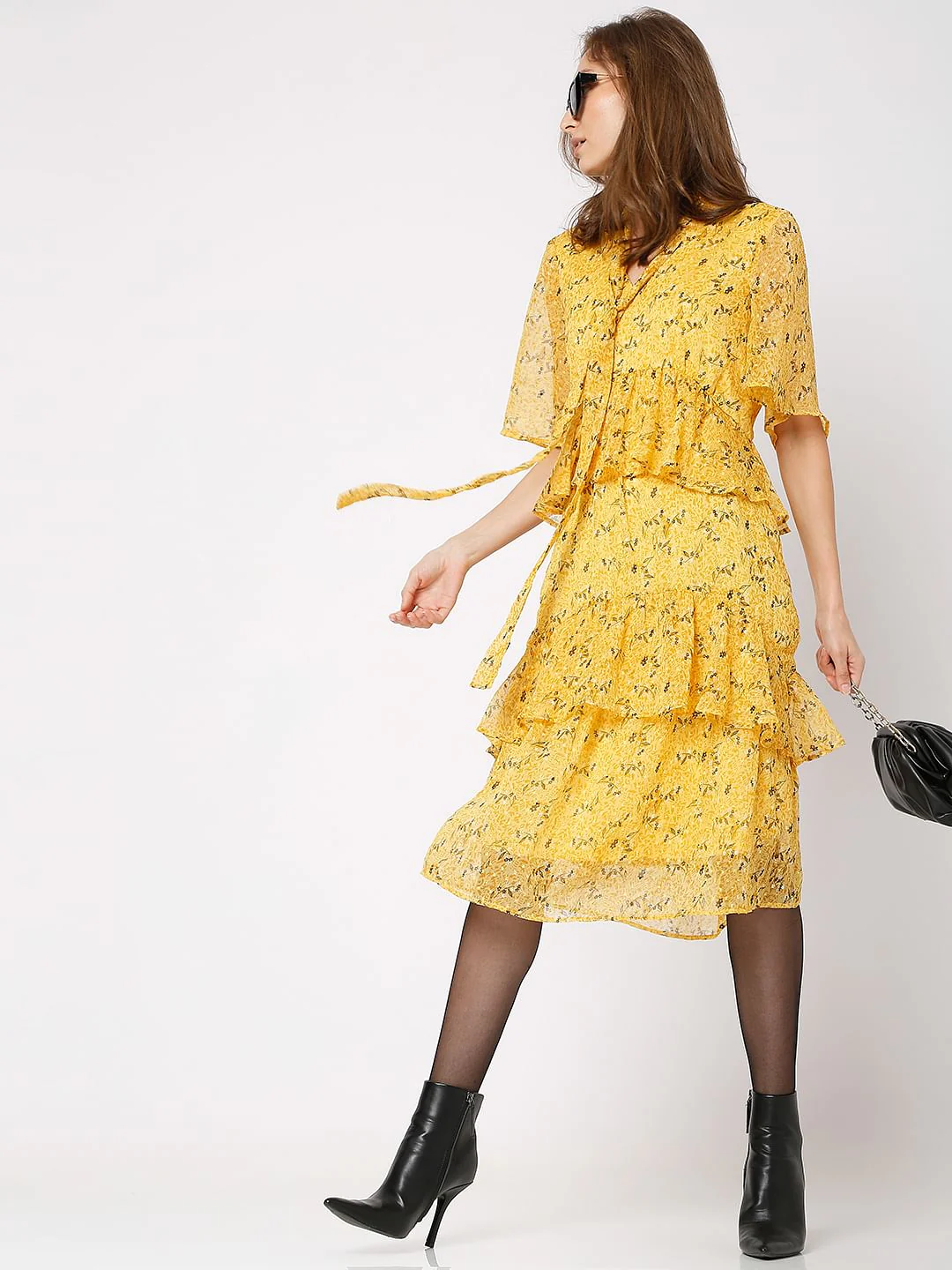 Yellow Floral Midi Dress