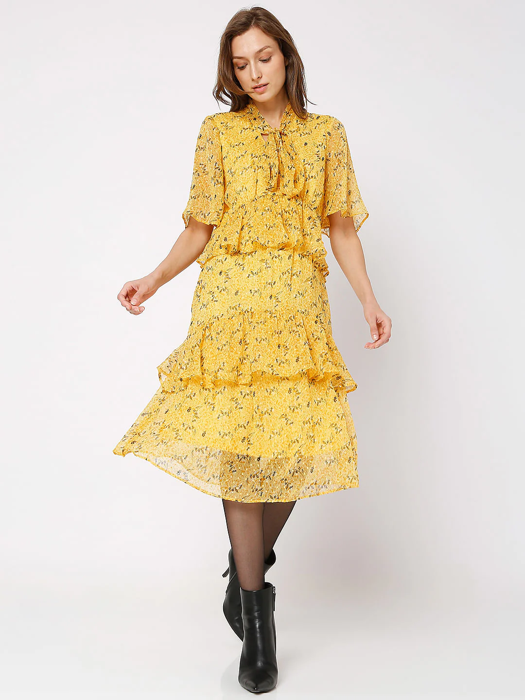 Yellow Floral Midi Dress - Image 2