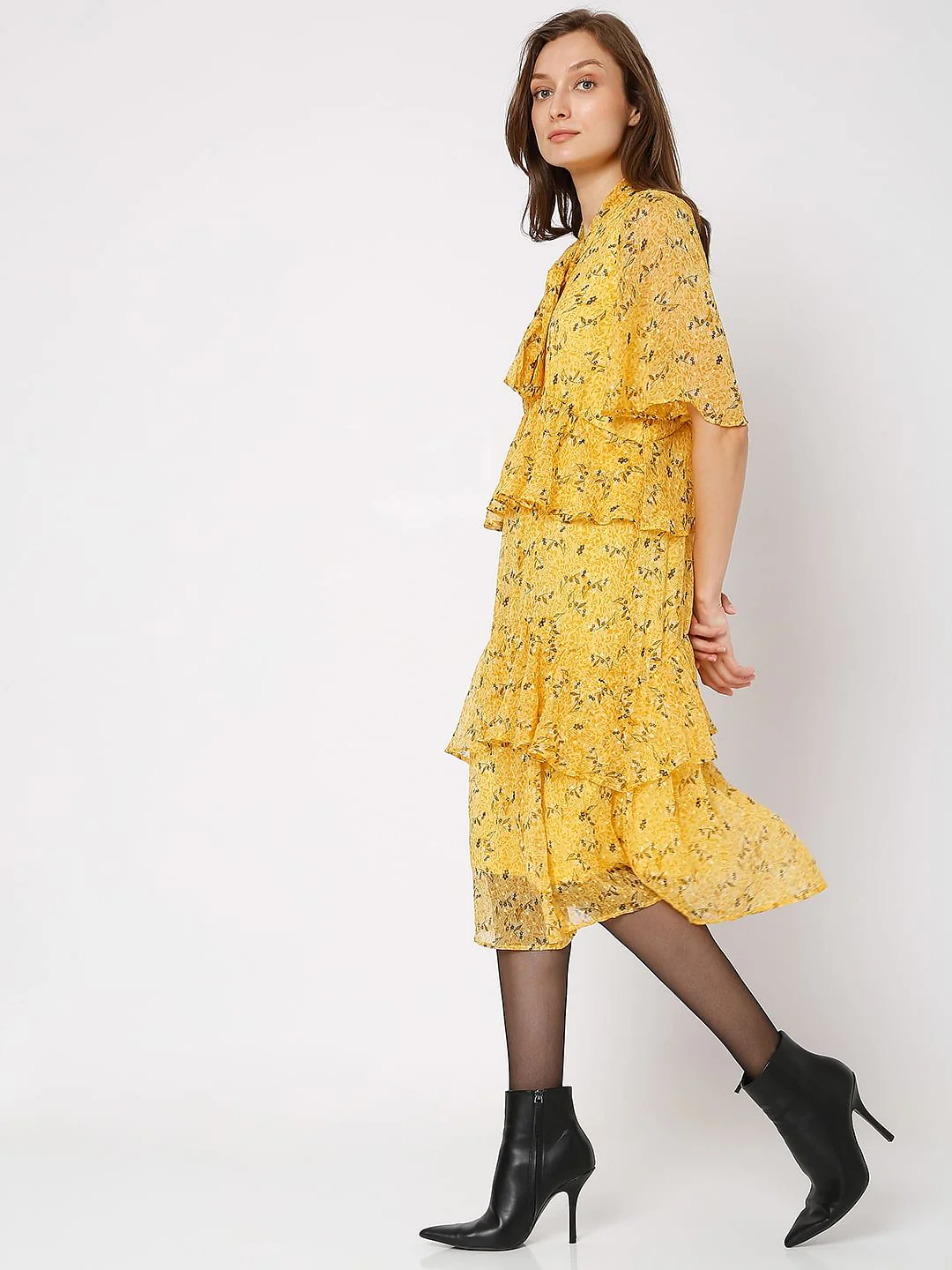 Yellow Floral Midi Dress - Image 3