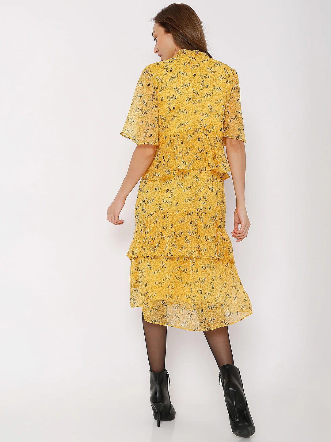Yellow Floral Midi Dress - Image 4