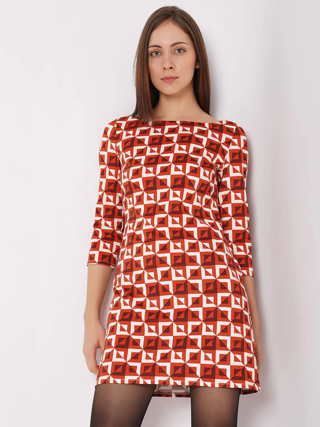 Red Printed Mini Shift Dress - Image 2