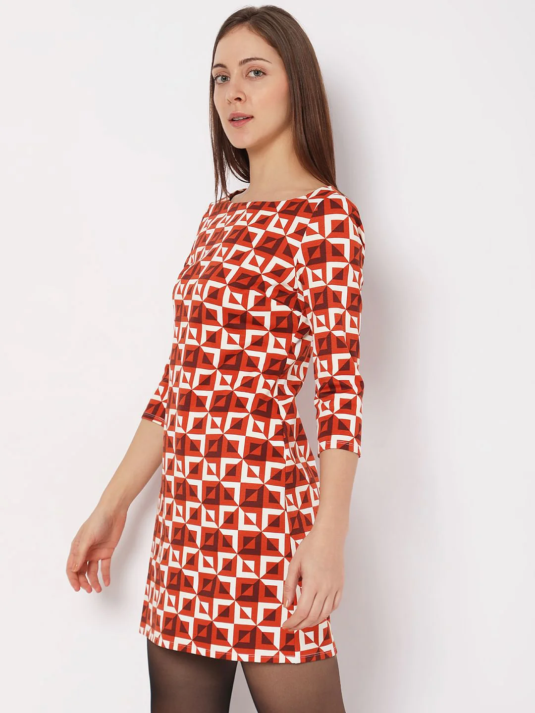 Red Printed Mini Shift Dress - Image 3