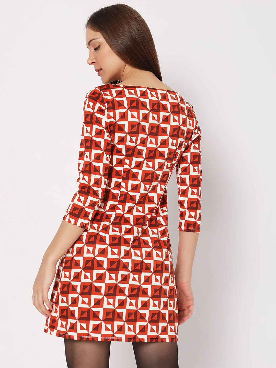 Red Printed Mini Shift Dress - Image 4