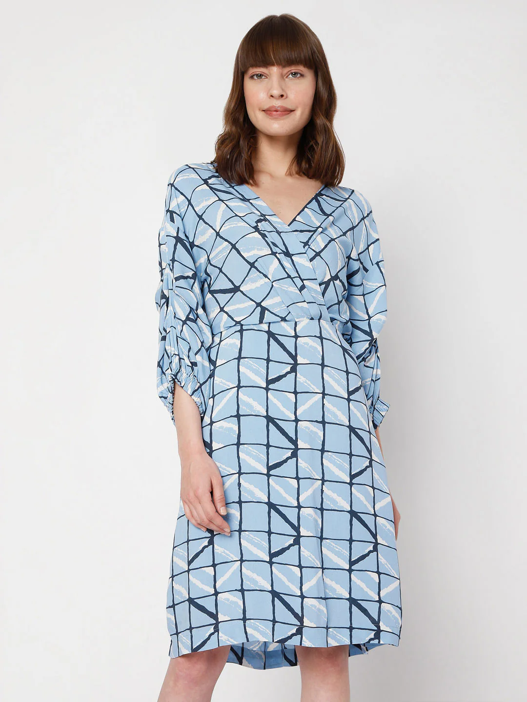Blue Checked Wrap Dress - Image 2