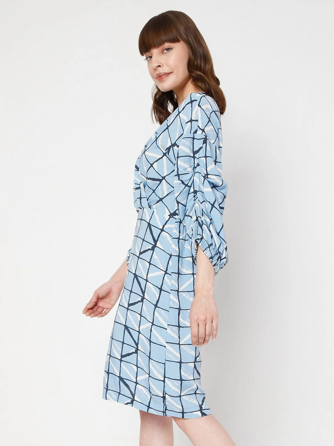 Blue Checked Wrap Dress - Image 3