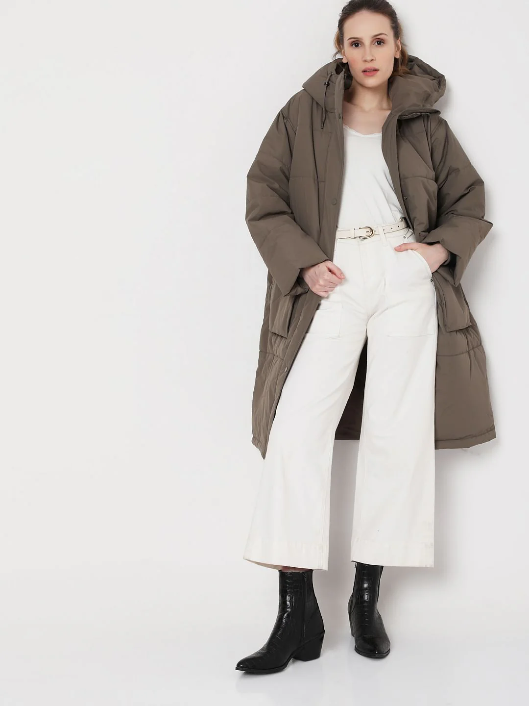Grey Long Padded Jacket