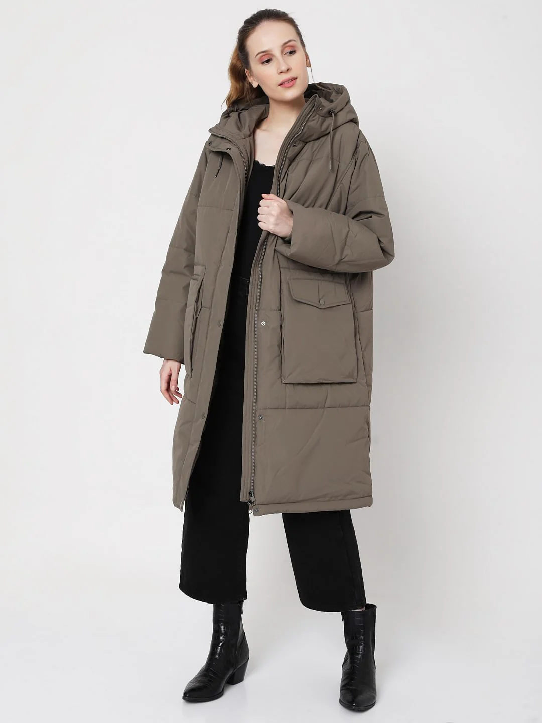 Grey Long Padded Jacket - Image 2