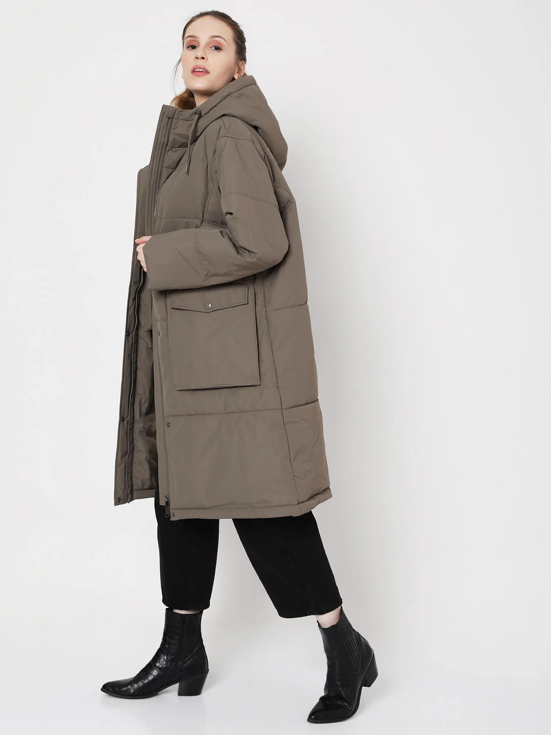 Grey Long Padded Jacket - Image 3