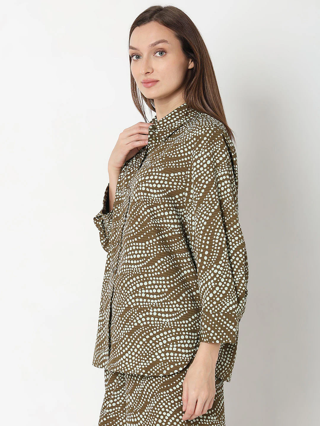 Dark Brown Printed Co-Ord Set Shirt - Image 3