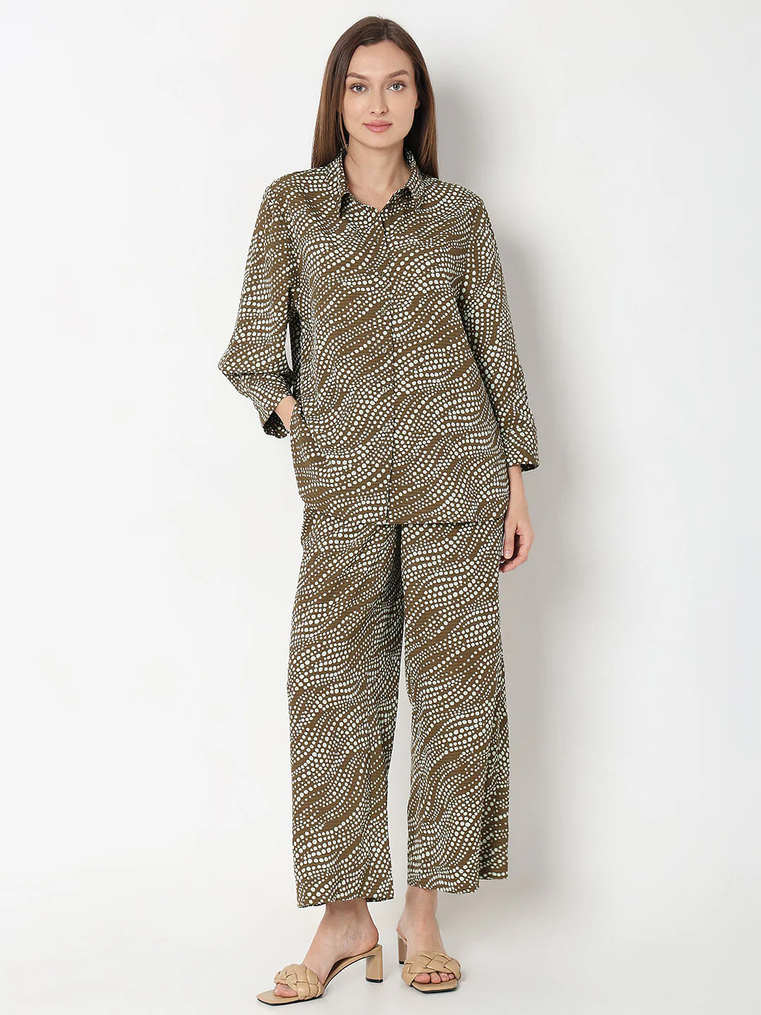 Dark Brown Printed Co-Ord Set Shirt - Image 5