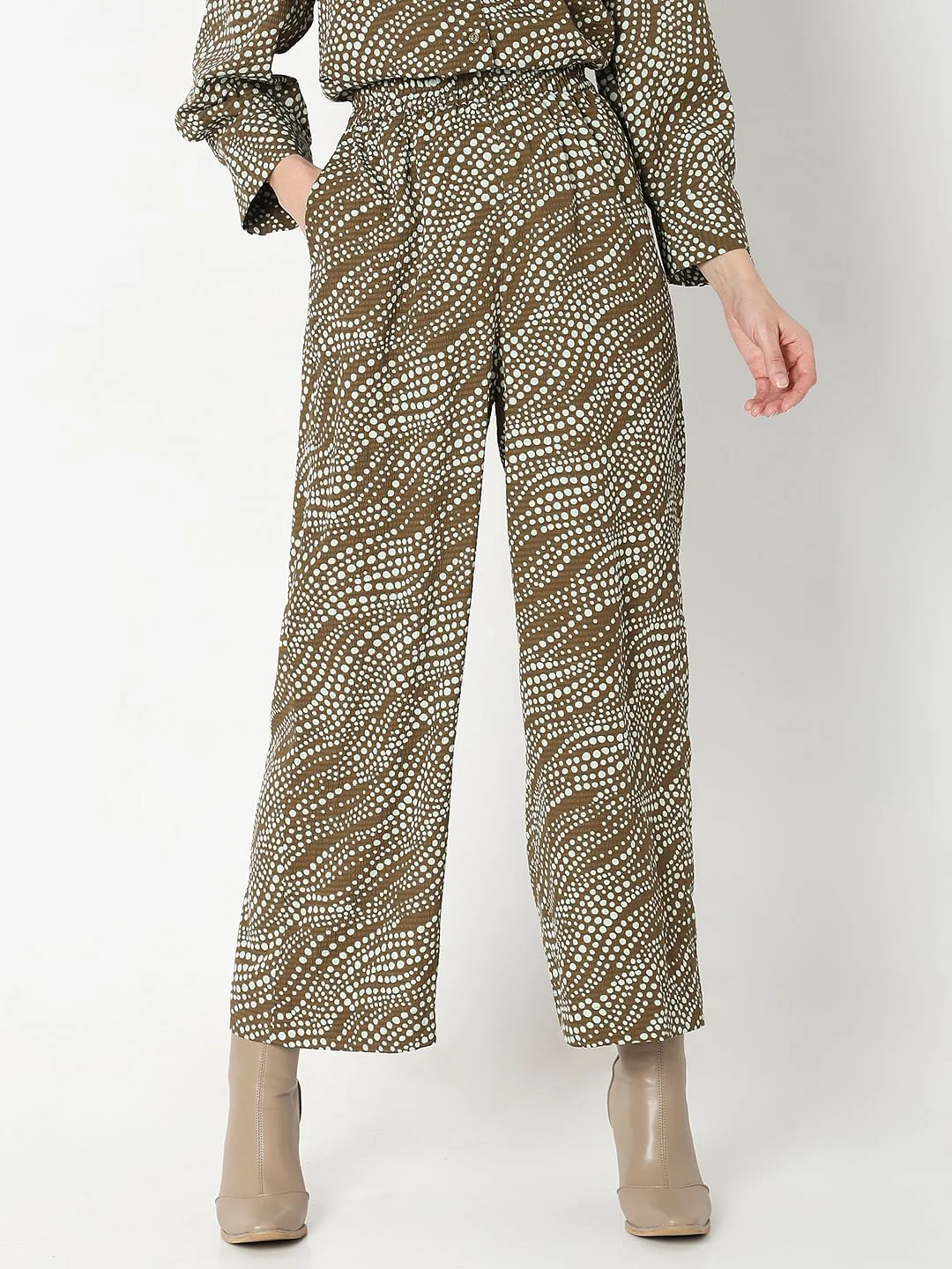 Dark Brown Printed Co-Ord Set Pants - Image 2