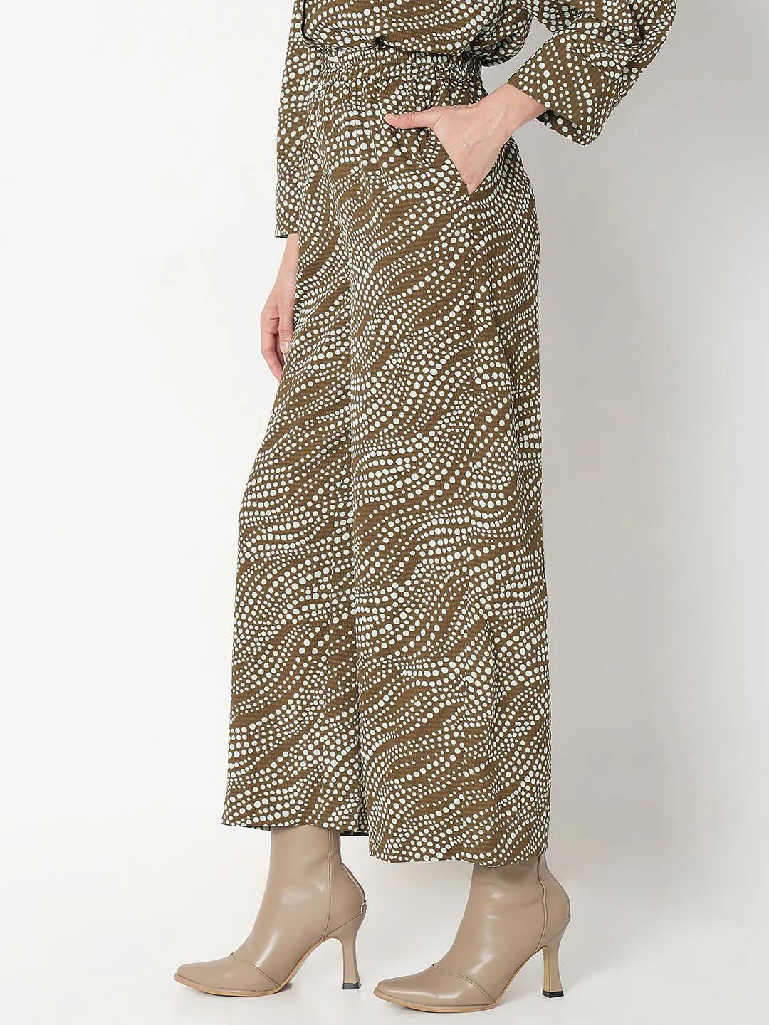 Dark Brown Printed Co-Ord Set Pants - Image 3