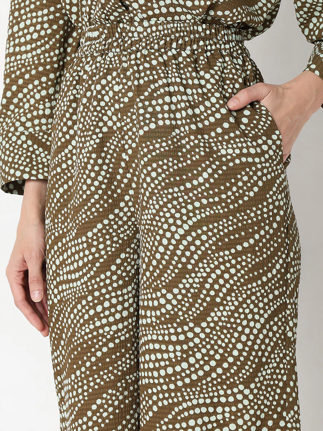 Dark Brown Printed Co-Ord Set Pants - Image 8