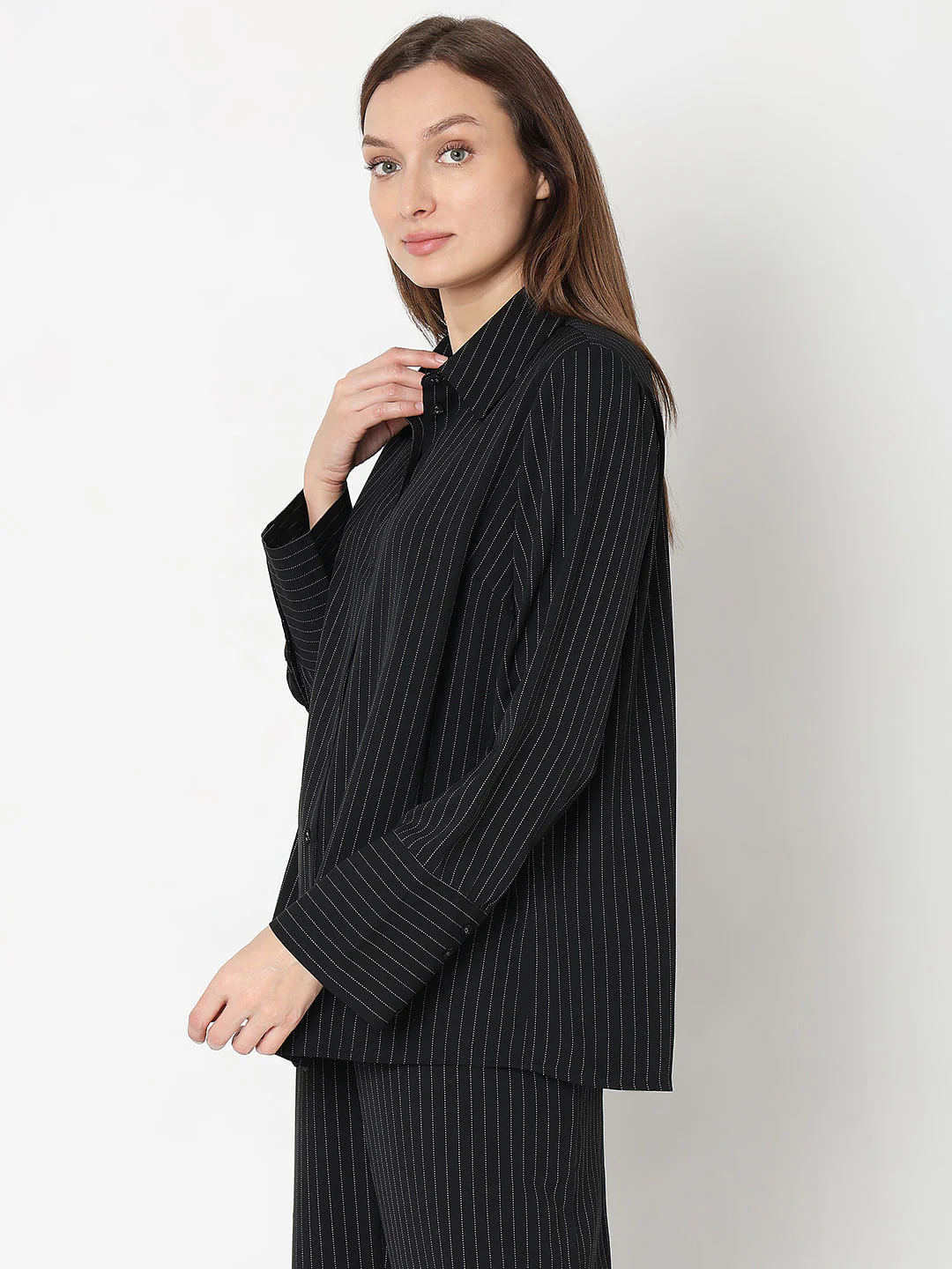 Black Pinstripe Co-Ord Set Shirt - Image 3