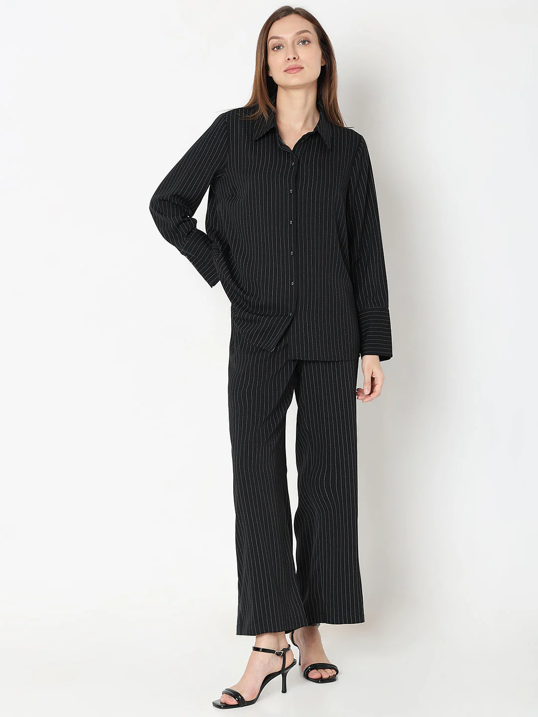 Black Pinstripe Co-Ord Set Shirt - Image 5