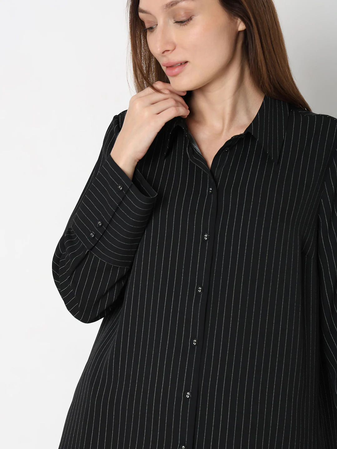 Black Pinstripe Co-Ord Set Shirt - Image 6
