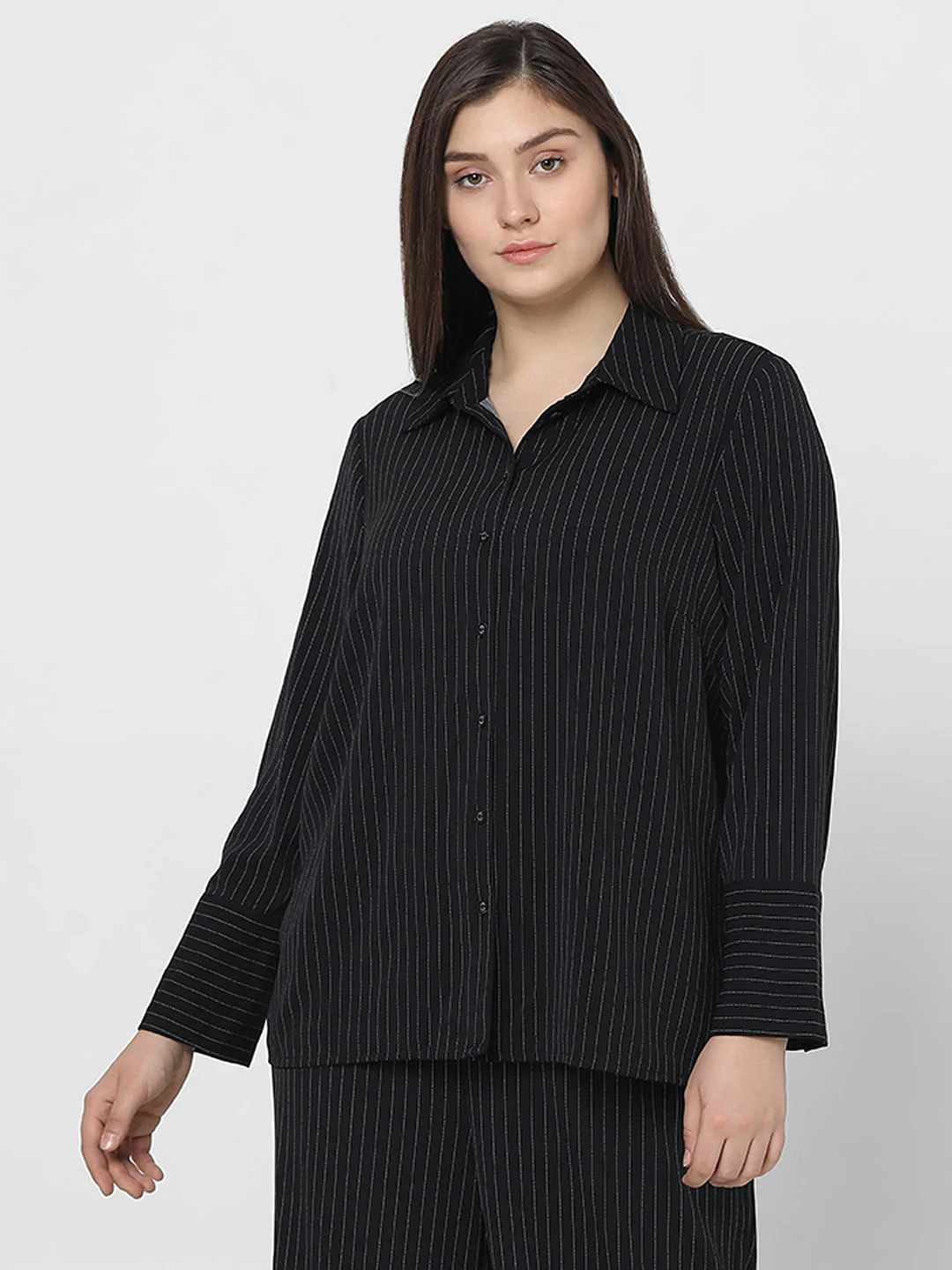 Curve Black Pinstripe Co-Ord Set Shirt - Image 2