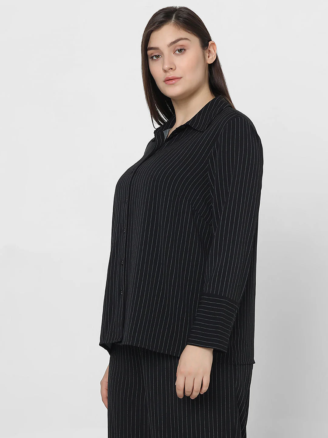 Curve Black Pinstripe Co-Ord Set Shirt - Image 3