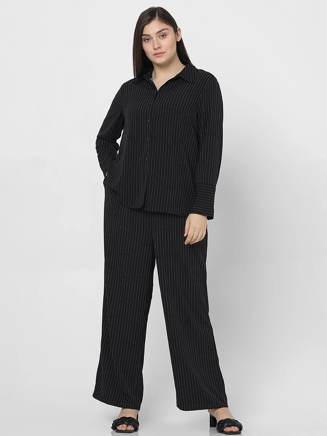 Curve Black Pinstripe Co-Ord Set Shirt - Image 5
