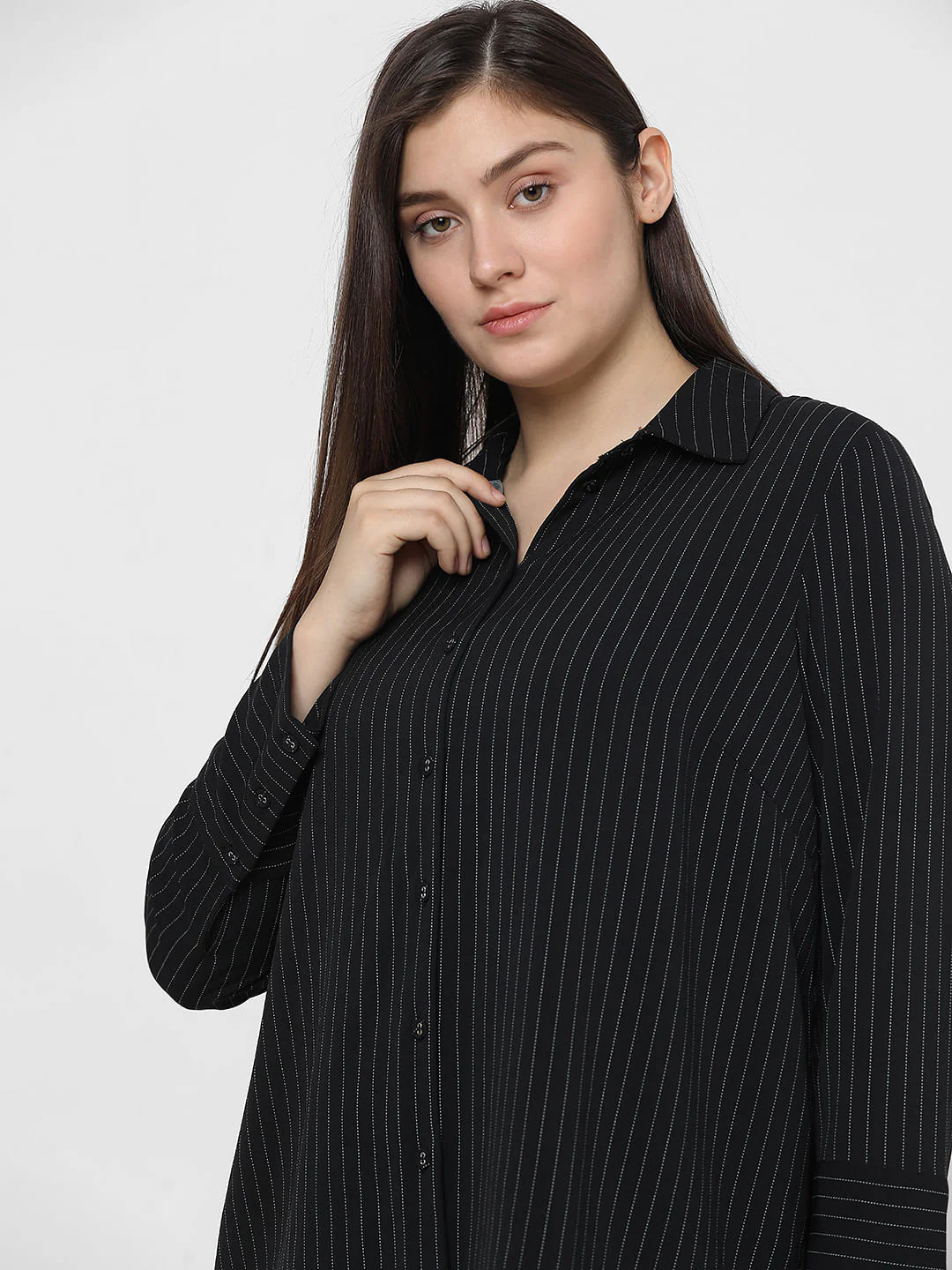 Curve Black Pinstripe Co-Ord Set Shirt - Image 8