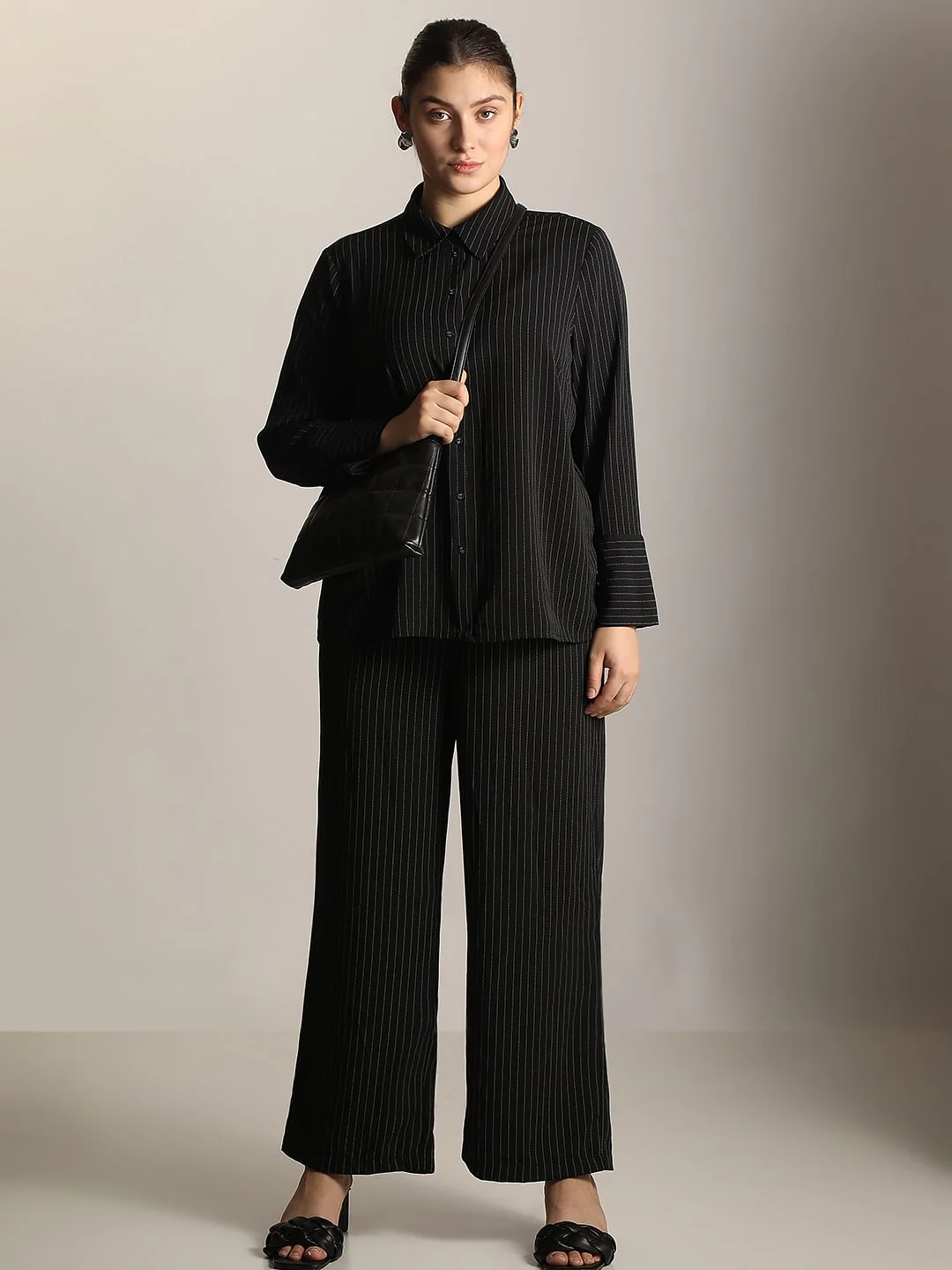 Curve Black Pinstripe Co-Ord Set Pants