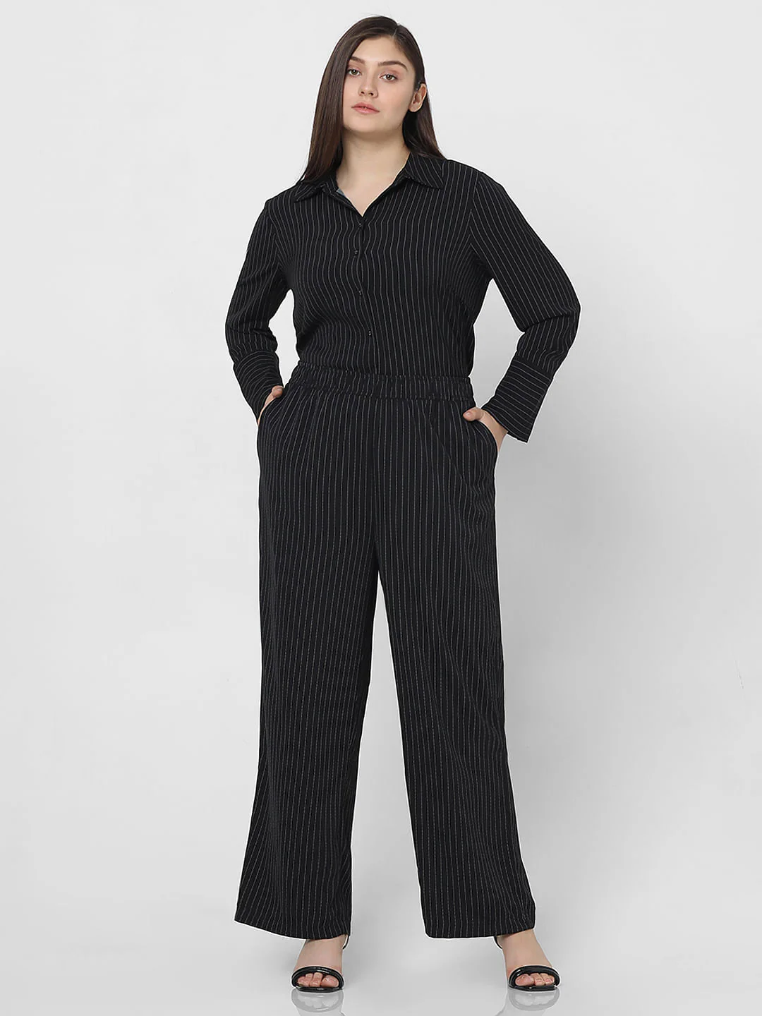 Curve Black Pinstripe Co-Ord Set Pants - Image 5
