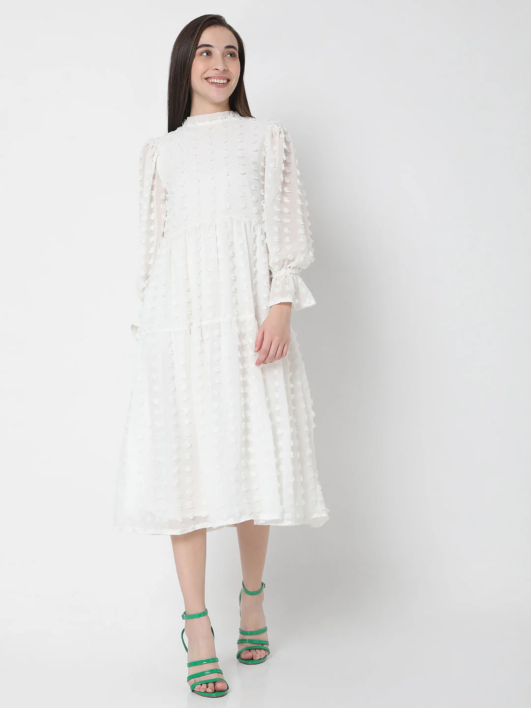 White Tiered Midi Dress - Image 2
