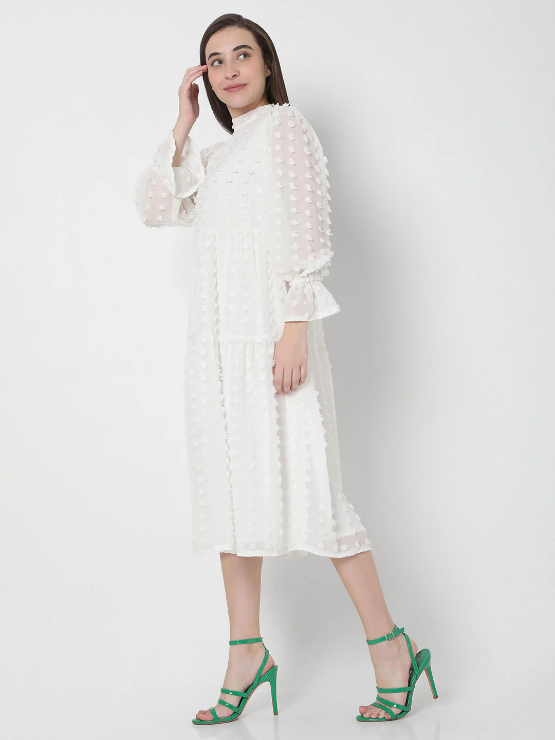 White Tiered Midi Dress - Image 3
