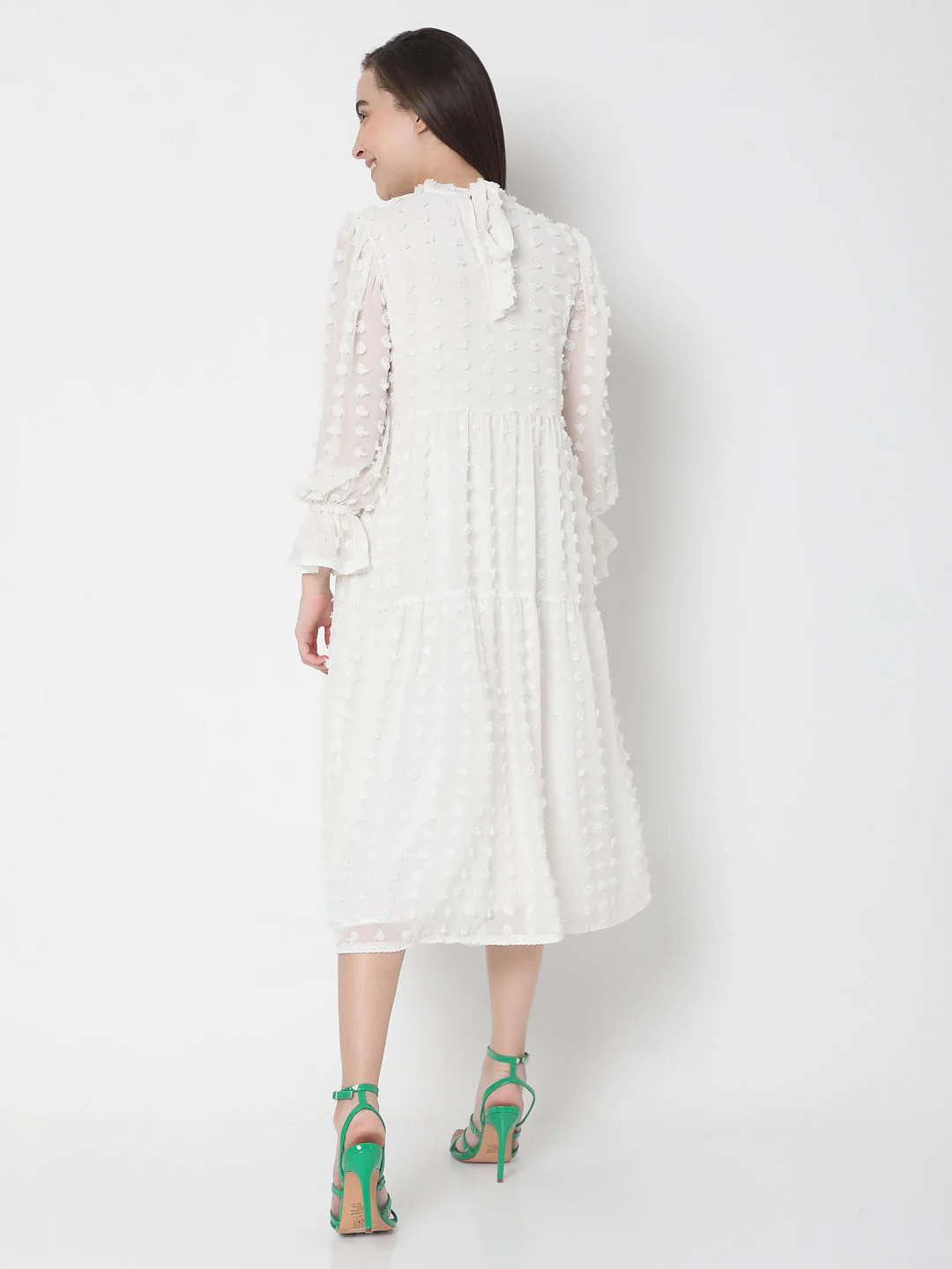 White Tiered Midi Dress - Image 4