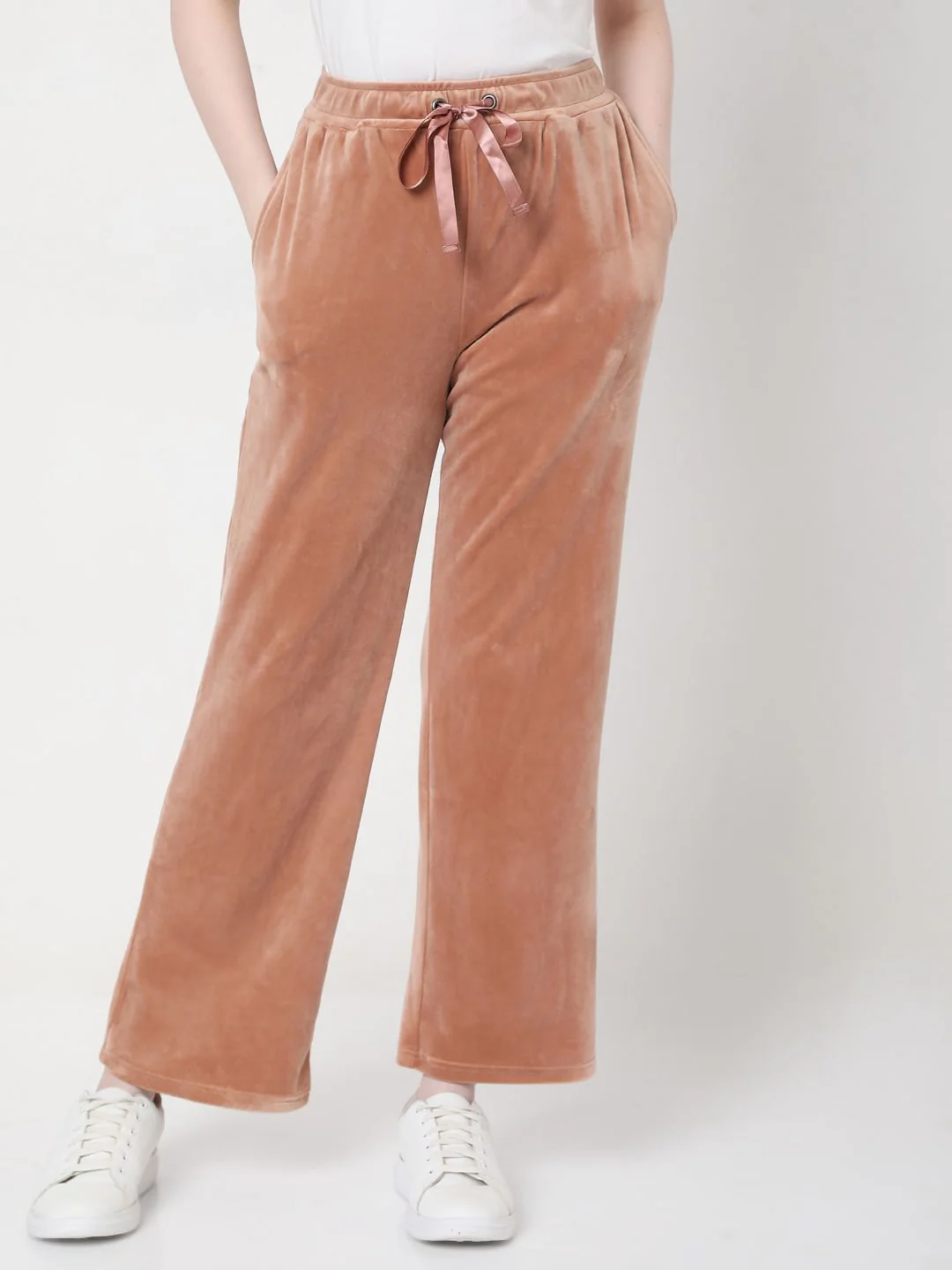 Beige Velvet Co-Ord Sweatpants - Image 2