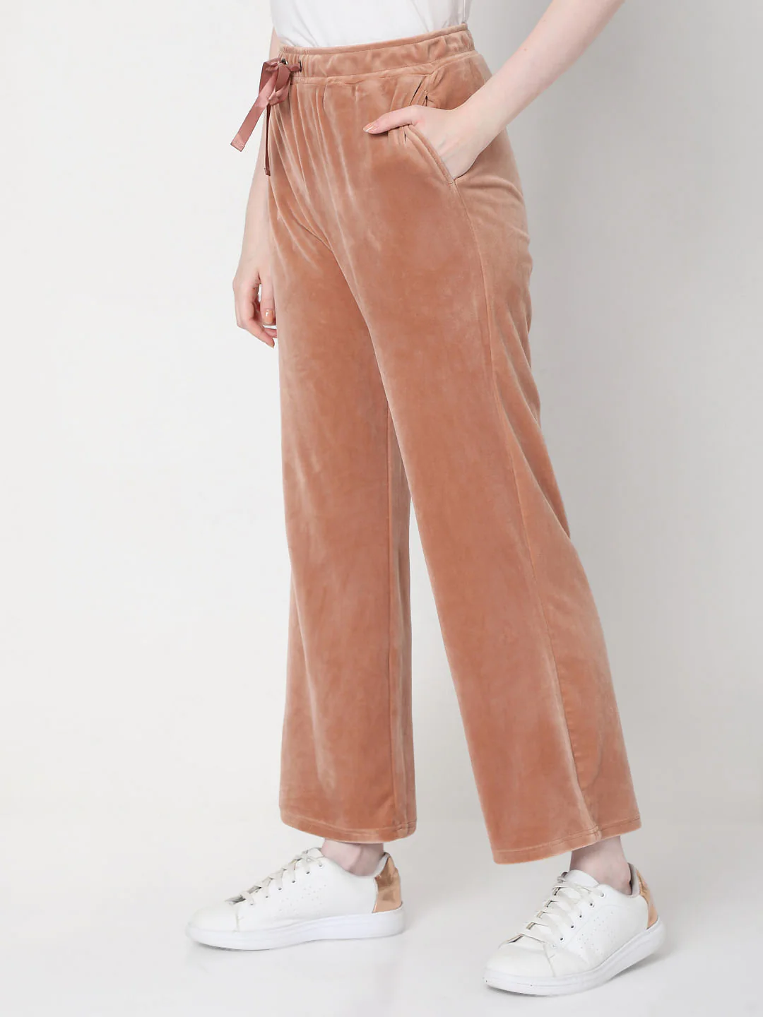 Beige Velvet Co-Ord Sweatpants - Image 3