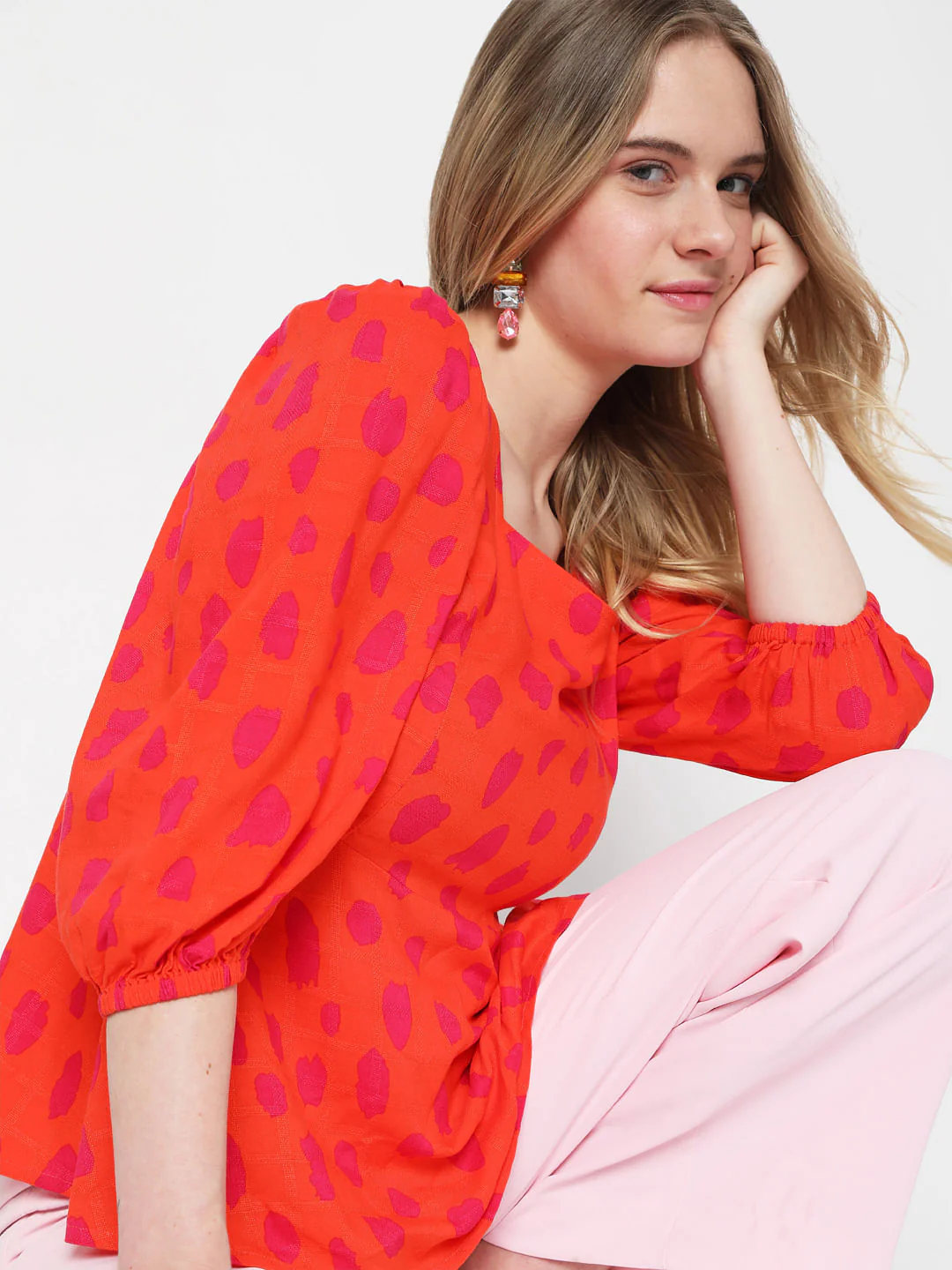 Red Abstract Print Top