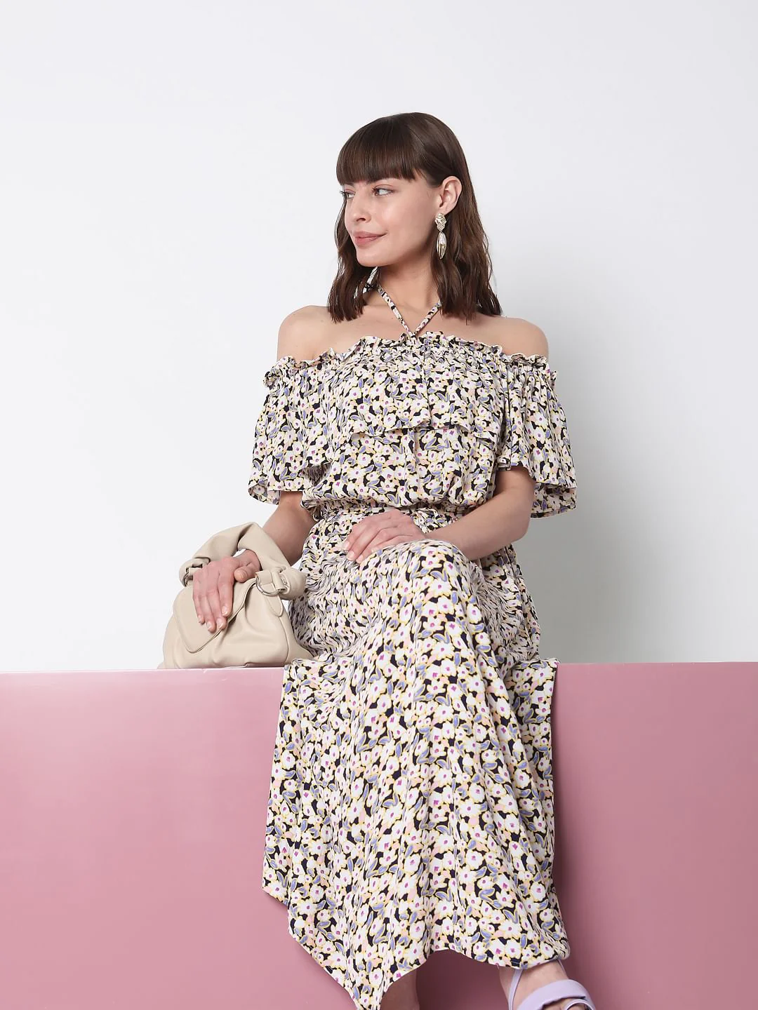 Beige Floral Maxi Dress