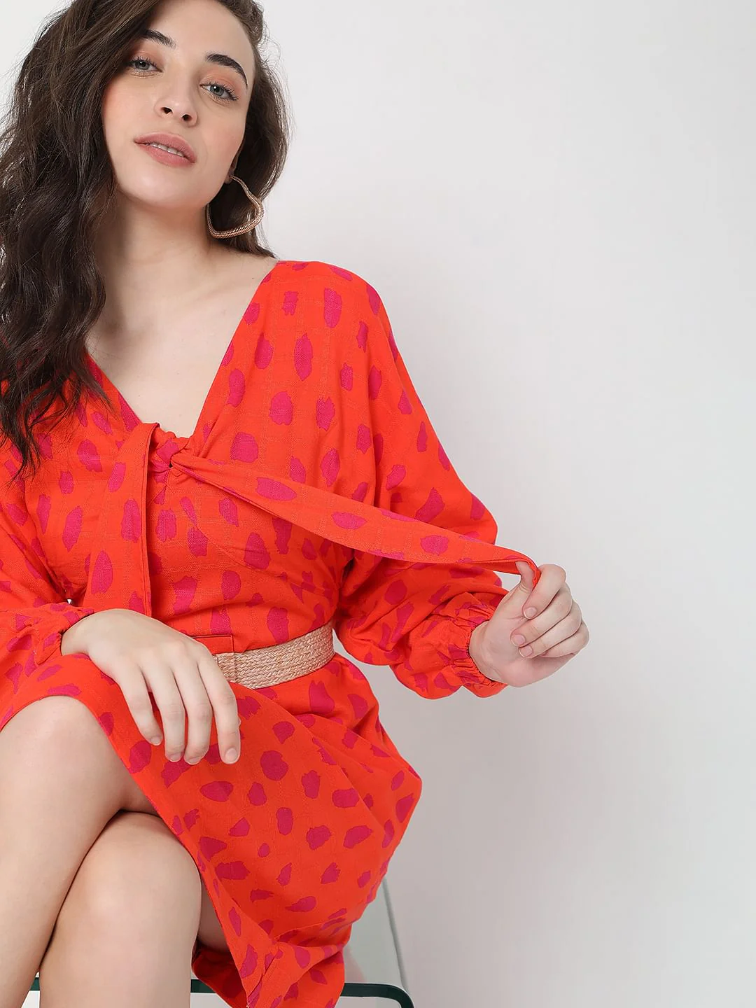 Red Polka Dot Print Shift Dress