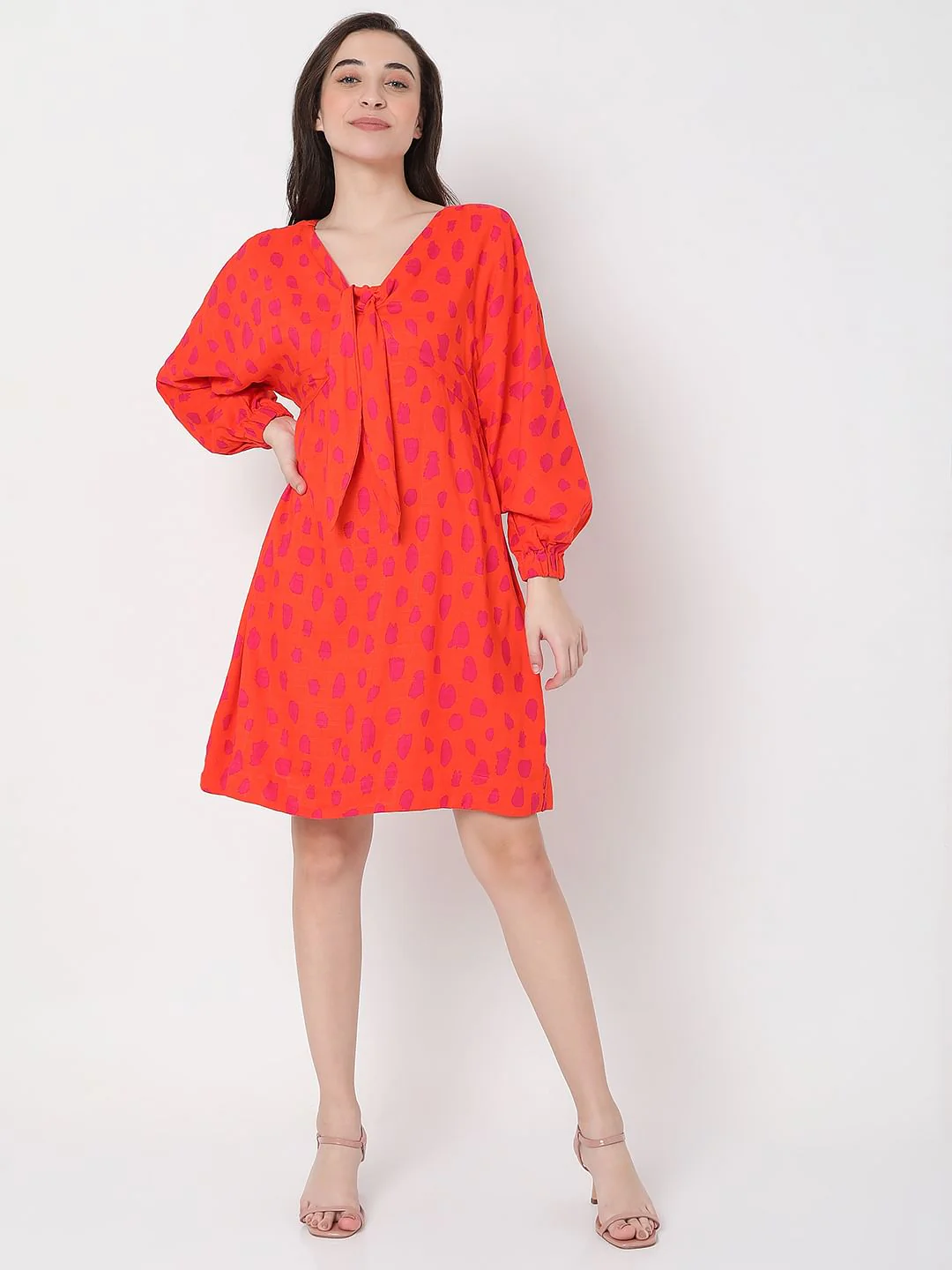 Red Polka Dot Print Shift Dress - Image 5