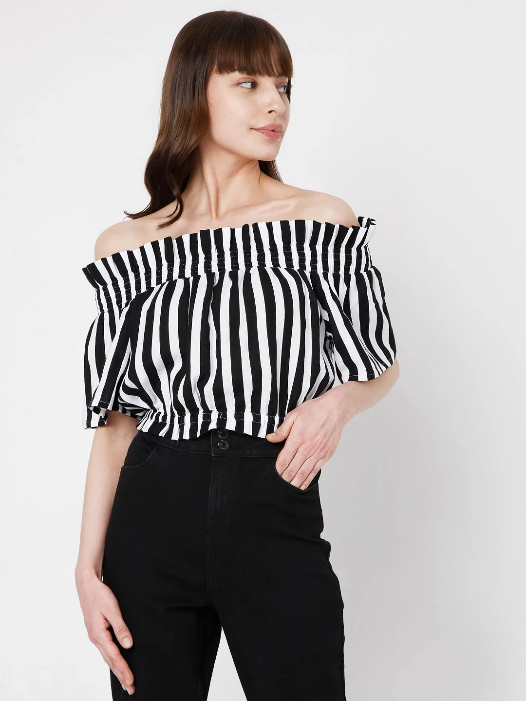 Black & White Vertical Stripe Top - Image 2