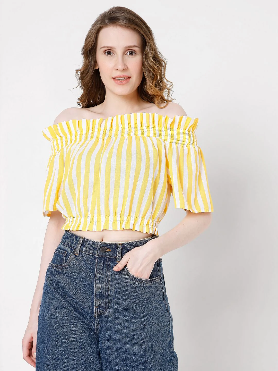 Yellow Striped Off-Shoulder Top - Image 2