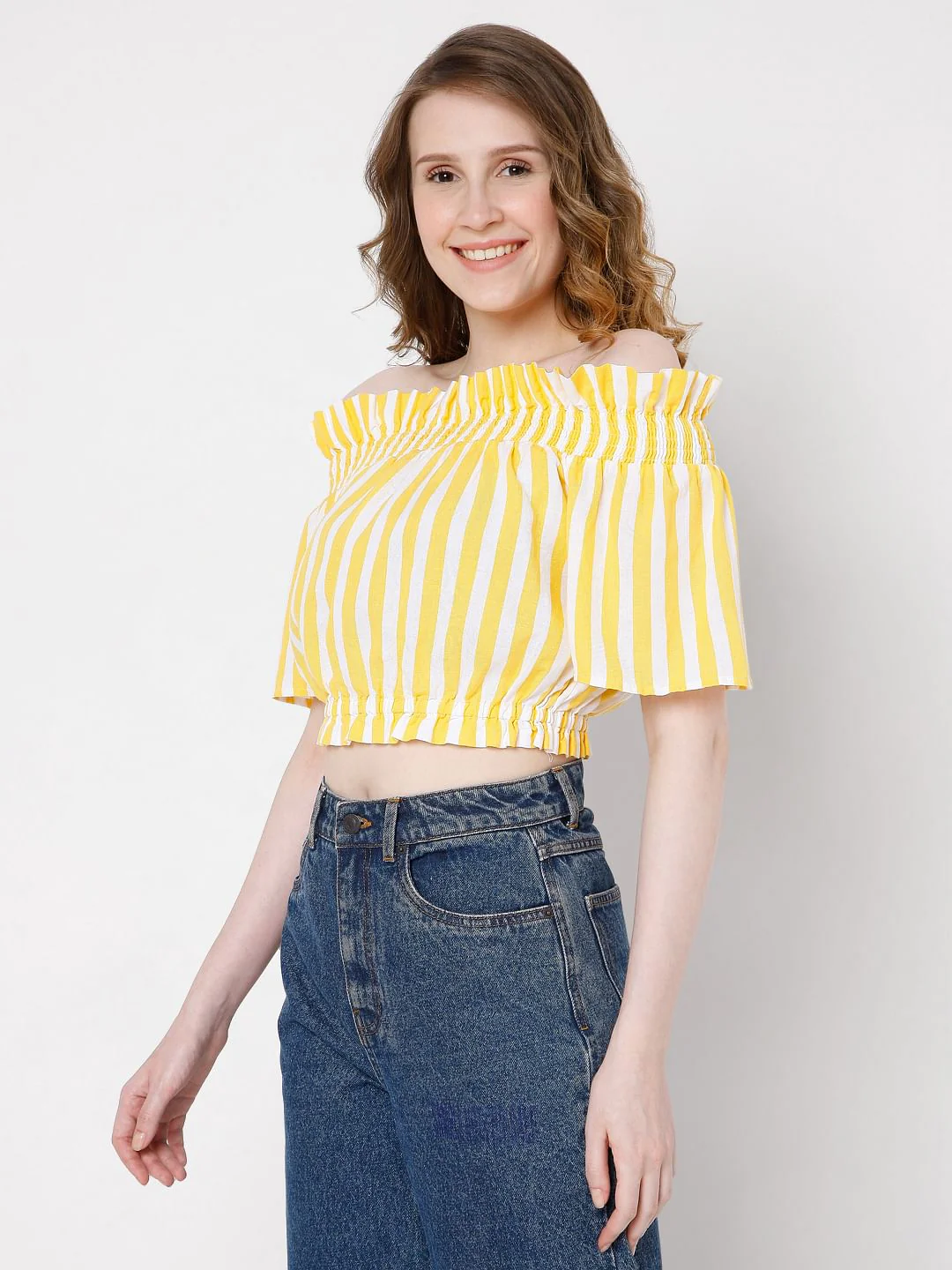 Yellow Striped Off-Shoulder Top - Image 3